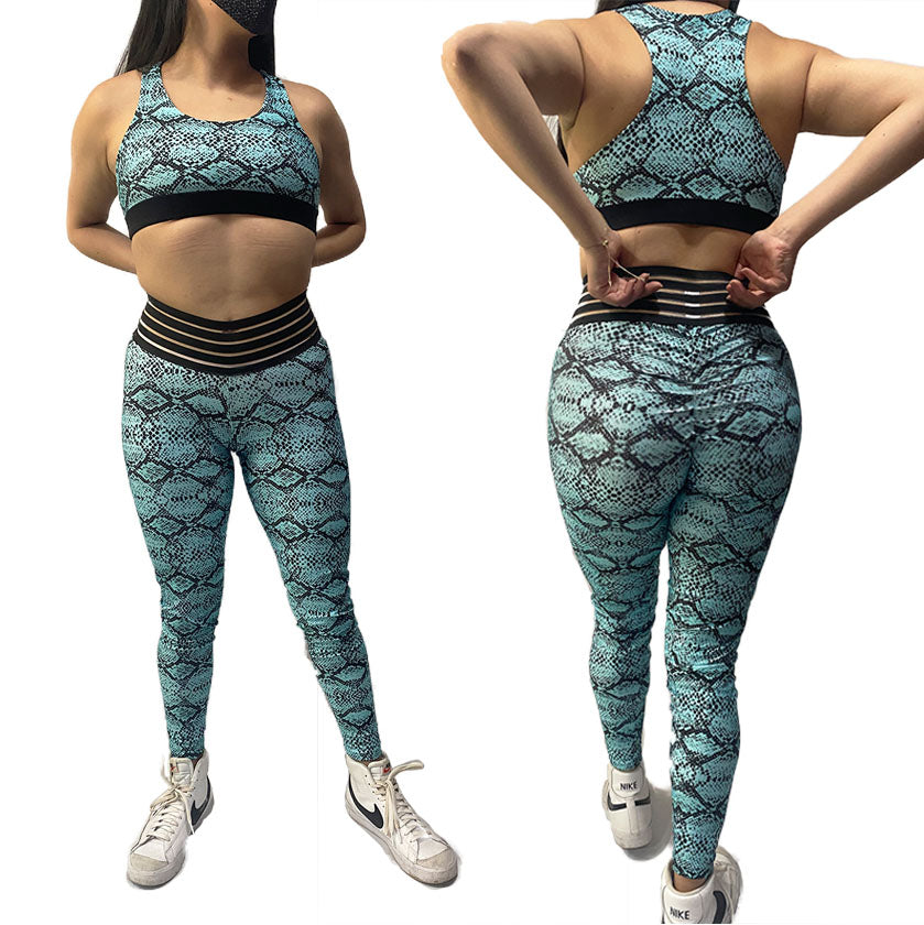 Conjunto serpiente azul animal print levanta gluteos