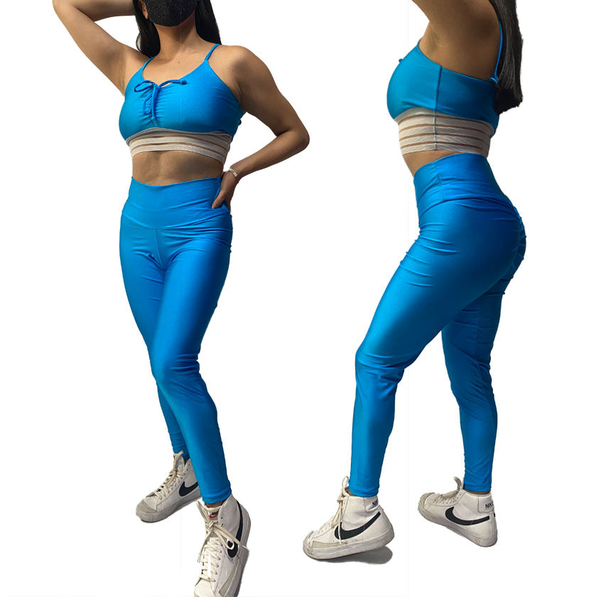 Conjunto azul satinado levanta gluteos