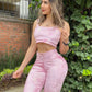 Conjunto terciopelo rosa brillante levanta gluteos