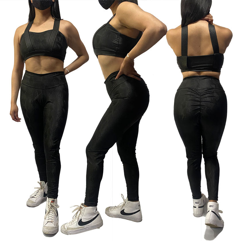 Conjunto negro escamas víbora levanta gluteos